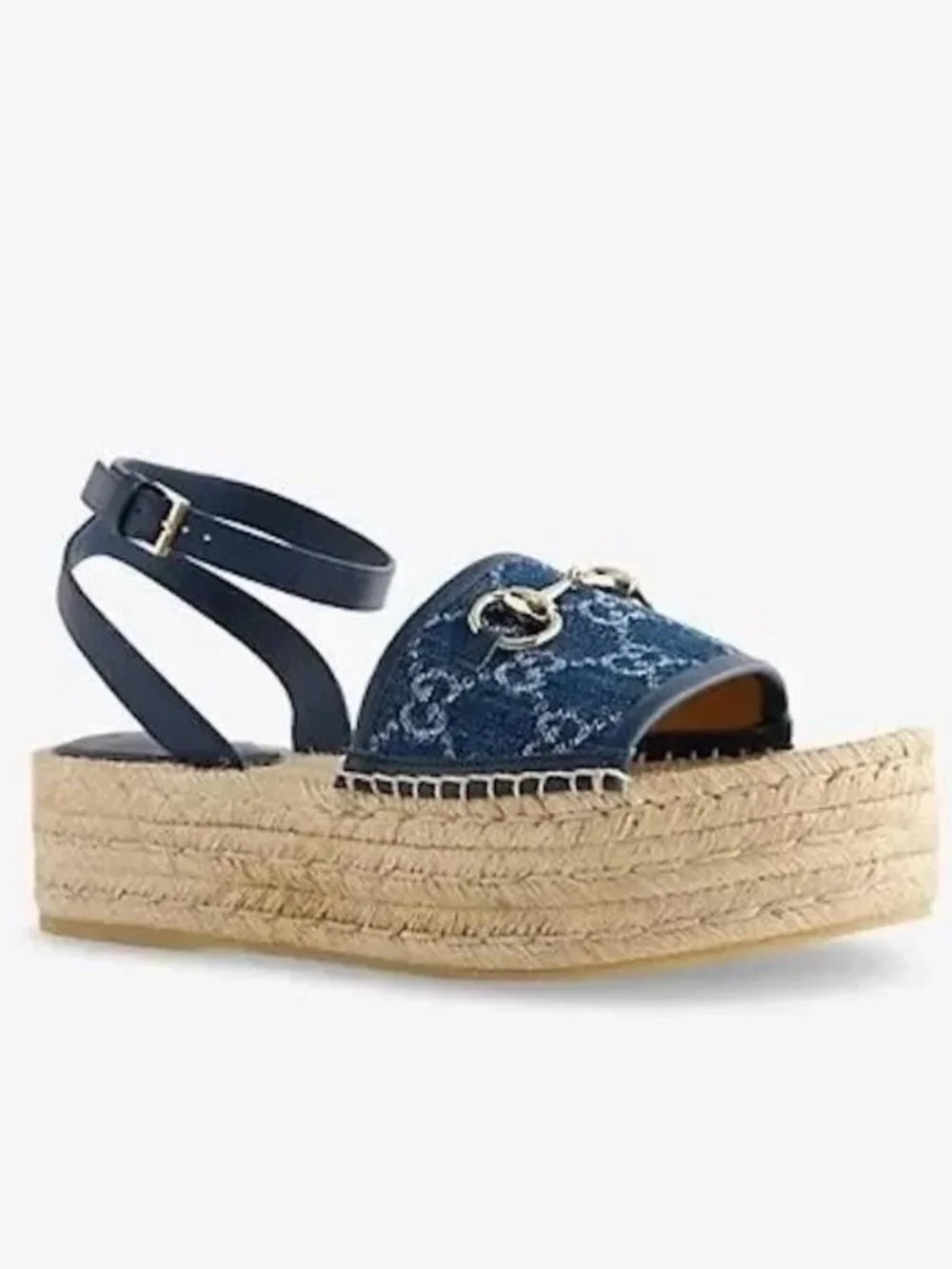 Gucci Paloma Horsebit GG Platform Espadrille Wedge Heel Ankle Strap Sandals - Picture 2 of 15